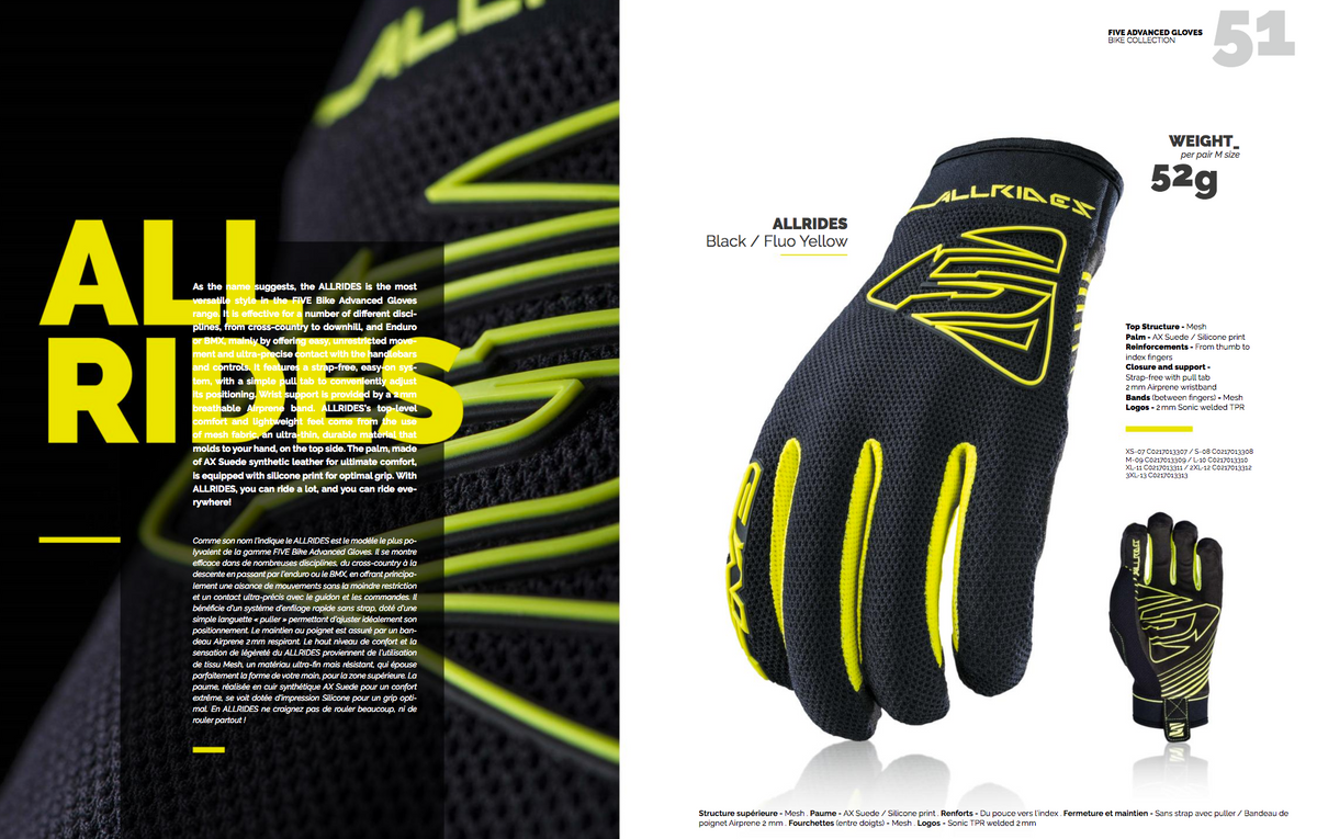 FIVE Pairs Gloves ALL RIDE  Black /Fluo Yellow Size M (C0217013309)