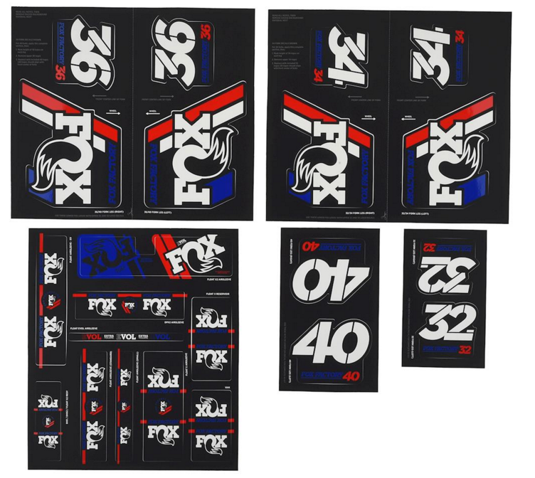 FOX RACING SHOX Kit Stickers Heritage Decal for Forks and Shocks Red/White/Blue (803-01-339)