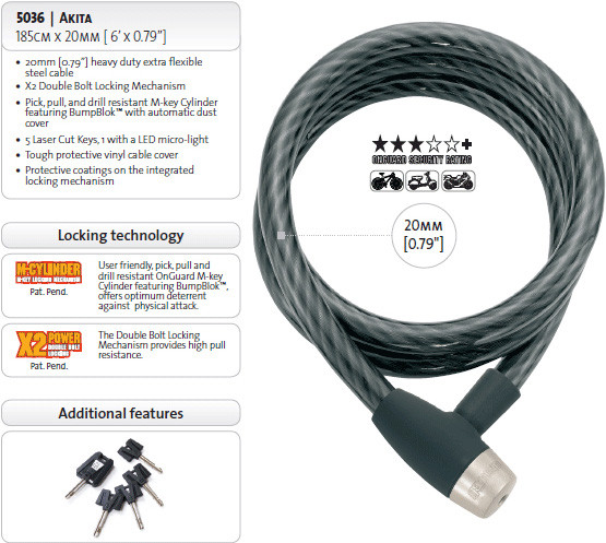 ONGUARD Cable lock - Akita 5036 (185cm / 20mm)